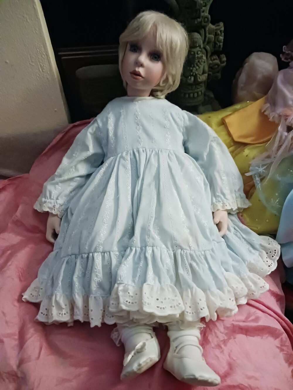 Janis Berd Signed Light Blue Eyelet Dress Doll
